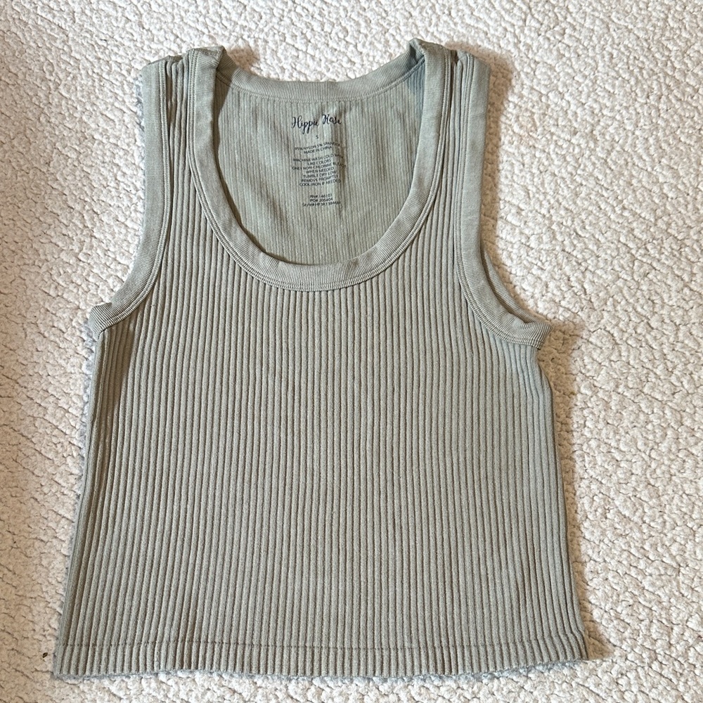 Hippie Rose Ribbed Tank Top in Light Gray